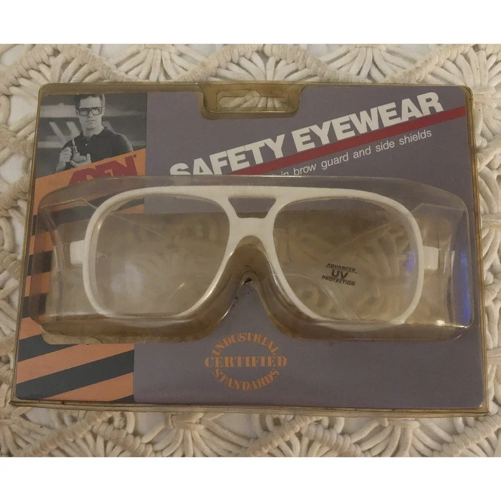 Vintage Aden Protective Eyewear Safety Glasses W/ Side Shields White Frames New